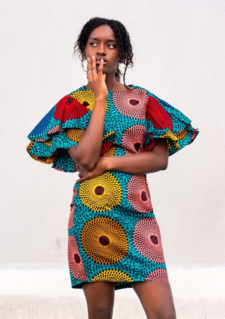 Robe courte droite imprimé wax - look'afrik paris